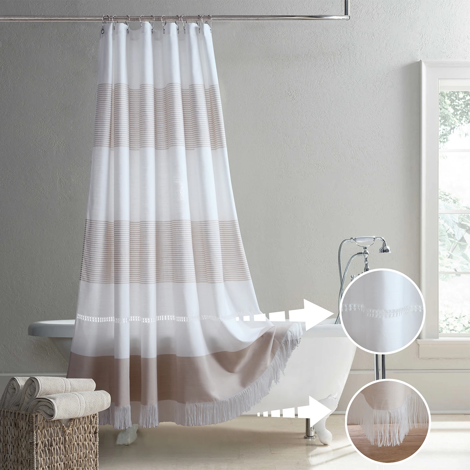 

Водонепроницаемый занавес из окрашенного полиэстера и жаккарда, в полоску