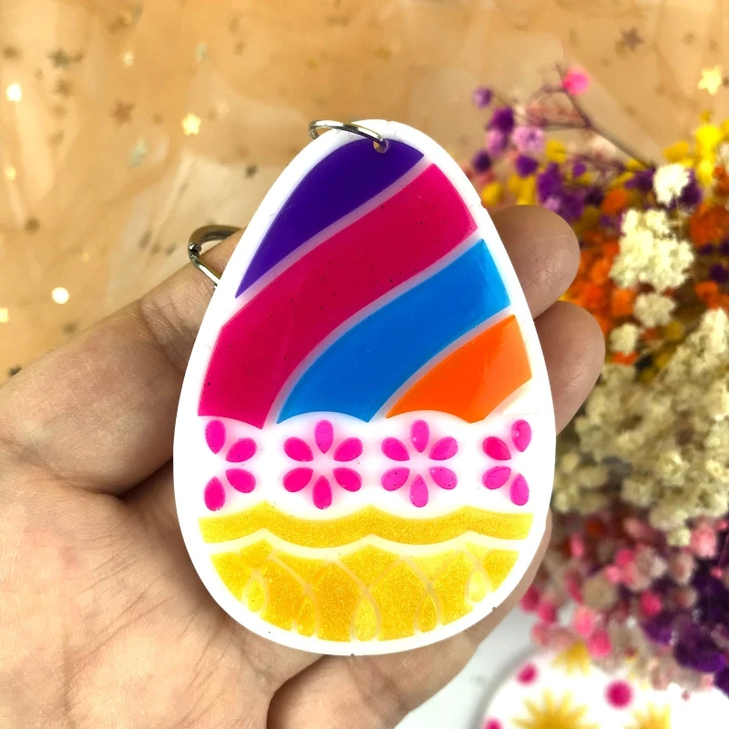 Shiny Glossy Silicone Molds Easter Egg Flowers Love Key Pendant Mold DIY Keychain Decoration Epoxy Resin Crafting Mold