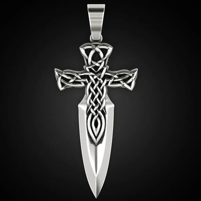 7g 3D Long Celtic Cross Sword Mens Pendant Customized 925 Solid Sterling Silver Pendant