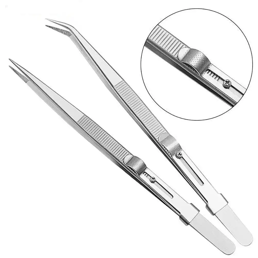Adjustable Self Clamping Tweezers Jewelry Making Tool Slide Lock Stainless Steel Tweezers Electronic Component Repair Tools