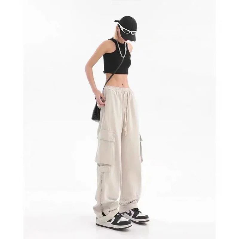 Retro Japanese Style Workwear Loose Casual Straight Leg Pants Multiple Pockets Street Style Long Trousers Sporty Loose Fit