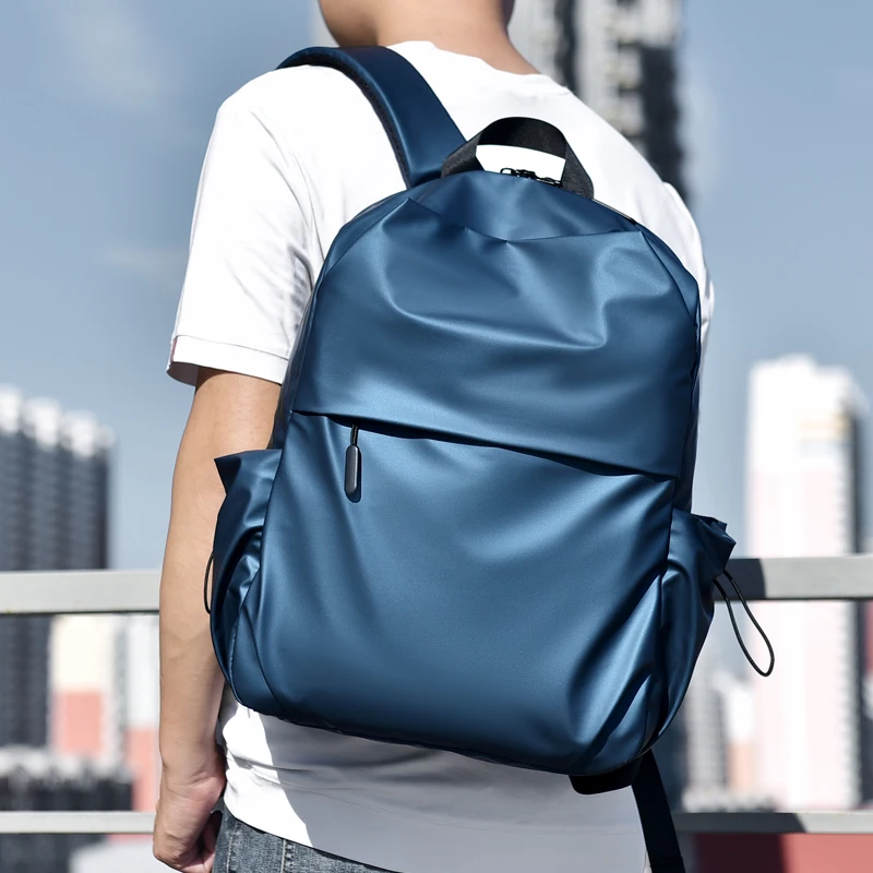 Toposhine String Side Pockets Men's Backpack Black Nylon Waterproof Outdoor Teens Sports Bag Business Travel Package Casual Bags