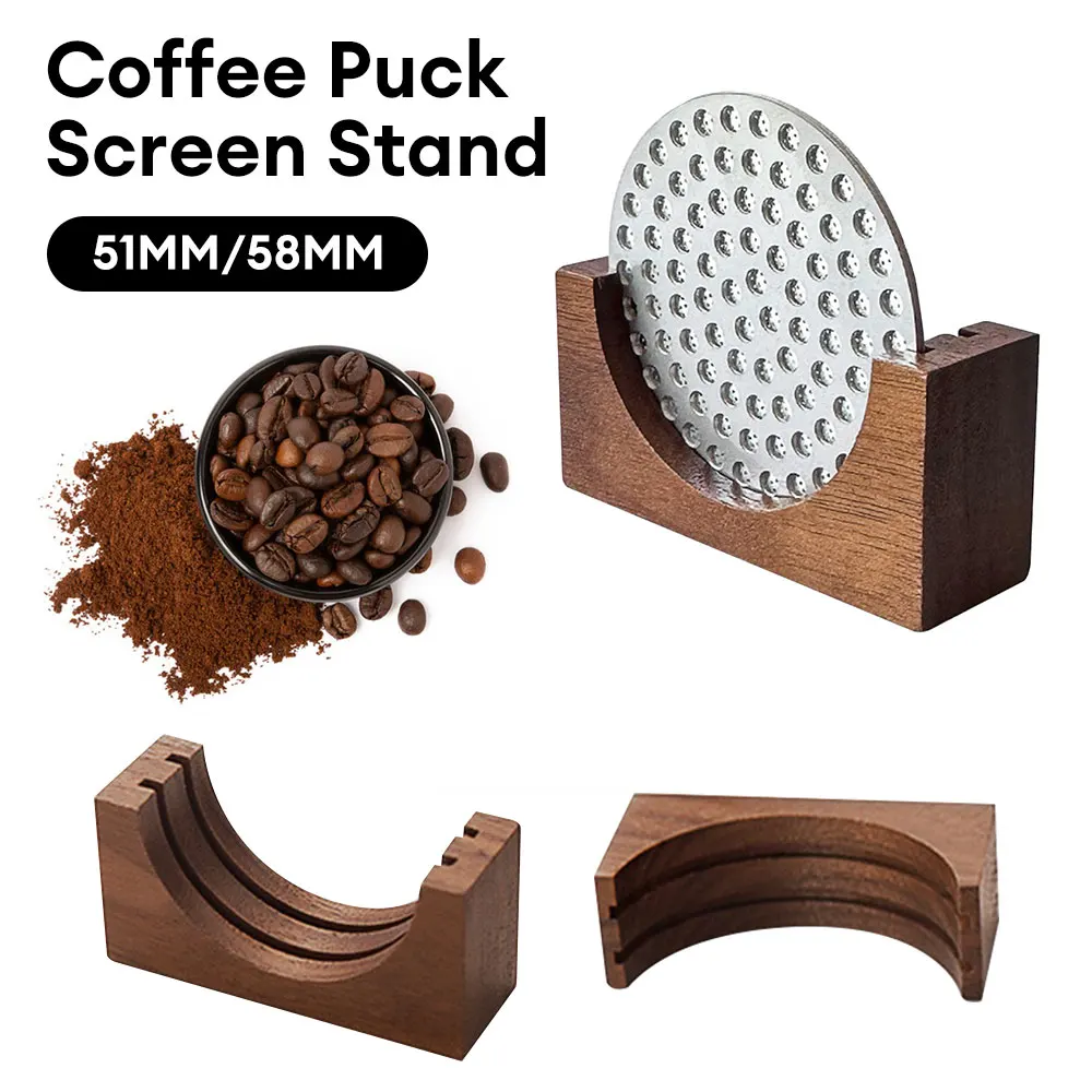 

Espresso Coffee Puck Screen Stand, Reusable Wooden Walnut Stand for 51/58mm Espresso Portafilter Puck Screen