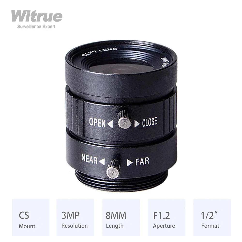 Witrue CS Mount Lens HD 3MP 8MM 48 Degree Aperture F1.2 Format 1/2