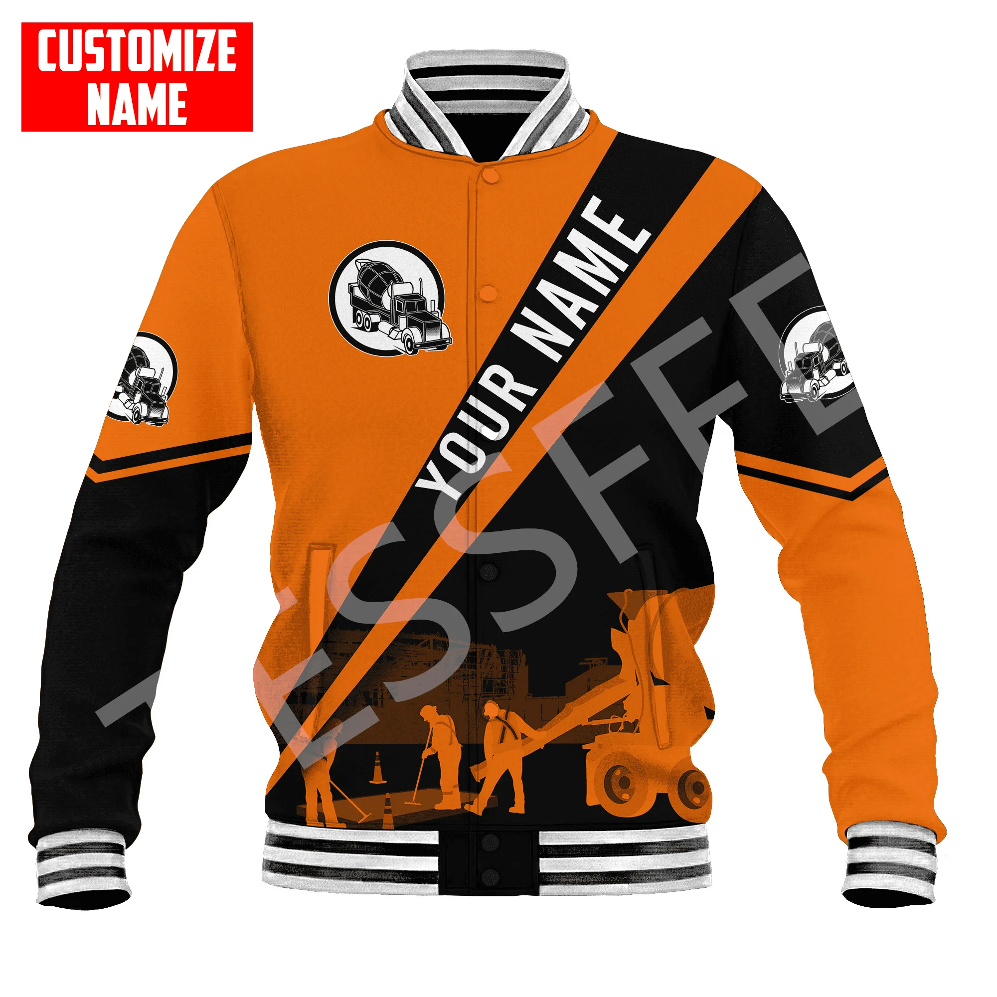 Custom Name Cosplay Concrete Finisher Cutter Trucker Tattoo 3DPrint Baseball Jacket Winter Thicker Oversize Coat Windbreaker X6