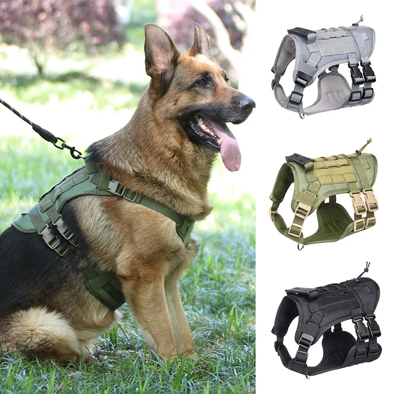 

Tactical Pet Dog Harness Leash Set Breathable Mesh Dogs Accessories Reflective Adjustable Outdoor Safety For Large Dog Collars