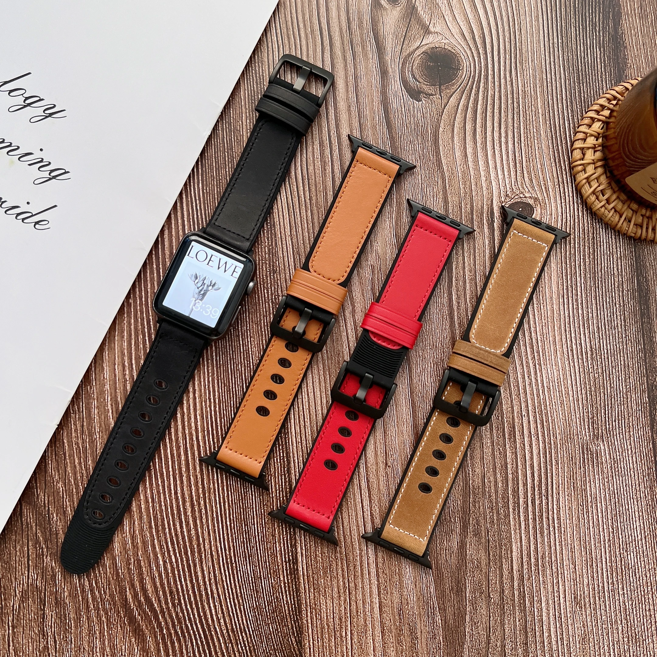 Silicone Leather Strap for Apple Watch Ultra 2 9 8 7 45mm 41mm 49mm 6 5 4 SE 44mm 40mm Wear-resistant Wristband Iwatch 3 38-42mm