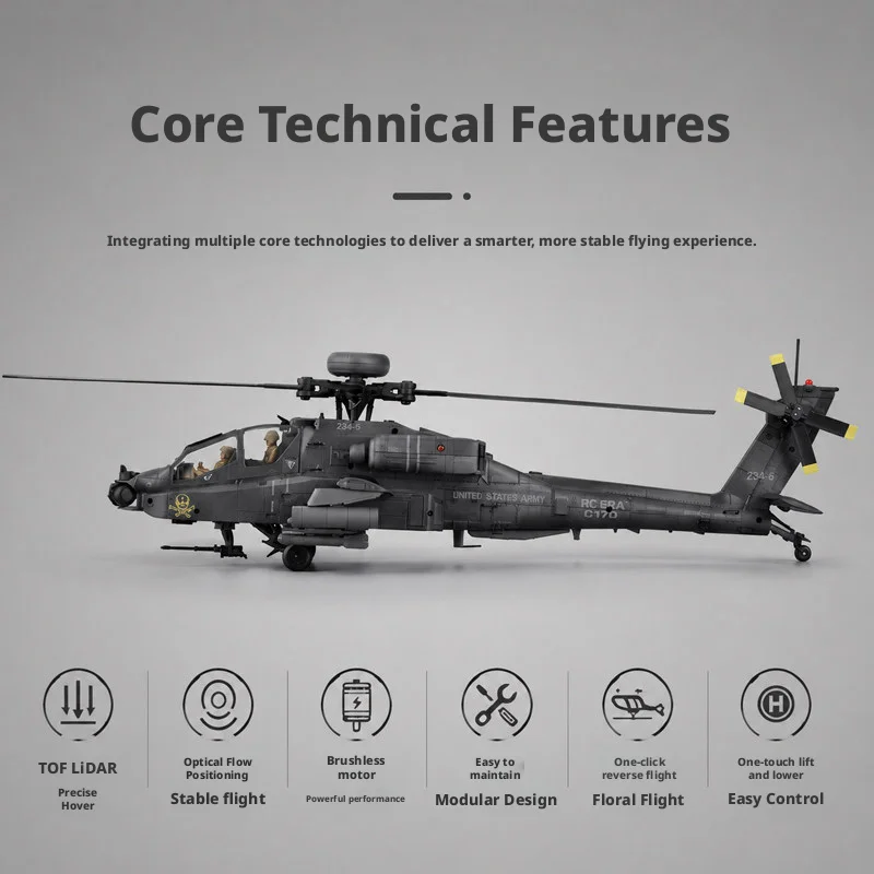 RC ERA C170 AH-64D Apache Military RC Helicopter 1:48 6 Channel No Aileron Single Rotor Altitude Hold Stunt RC Airplane for Adul - 3