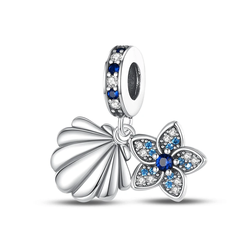 

Summer Ocean Series 925 Sterling Silver Starfish Shell Double Pendant Charm Fit Pandora Bracelet Women Luxury Jewelry Gifts