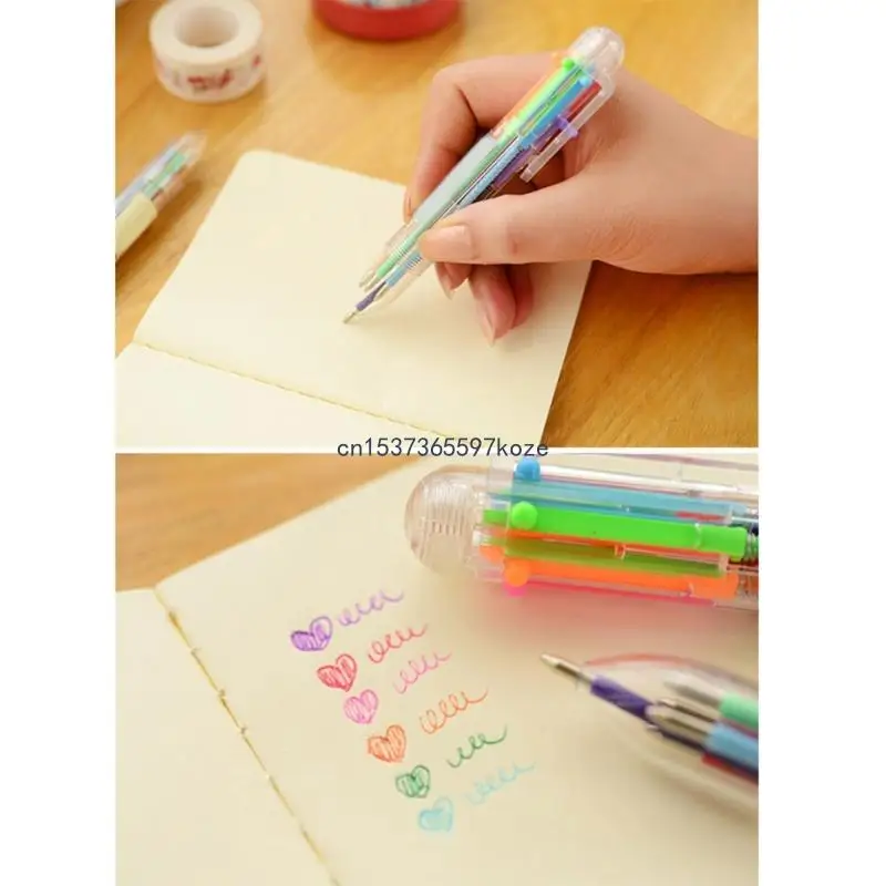 6 Pcs 6-in-1 개폐식 볼펜 멀티 컬러 볼펜 셔틀 펜