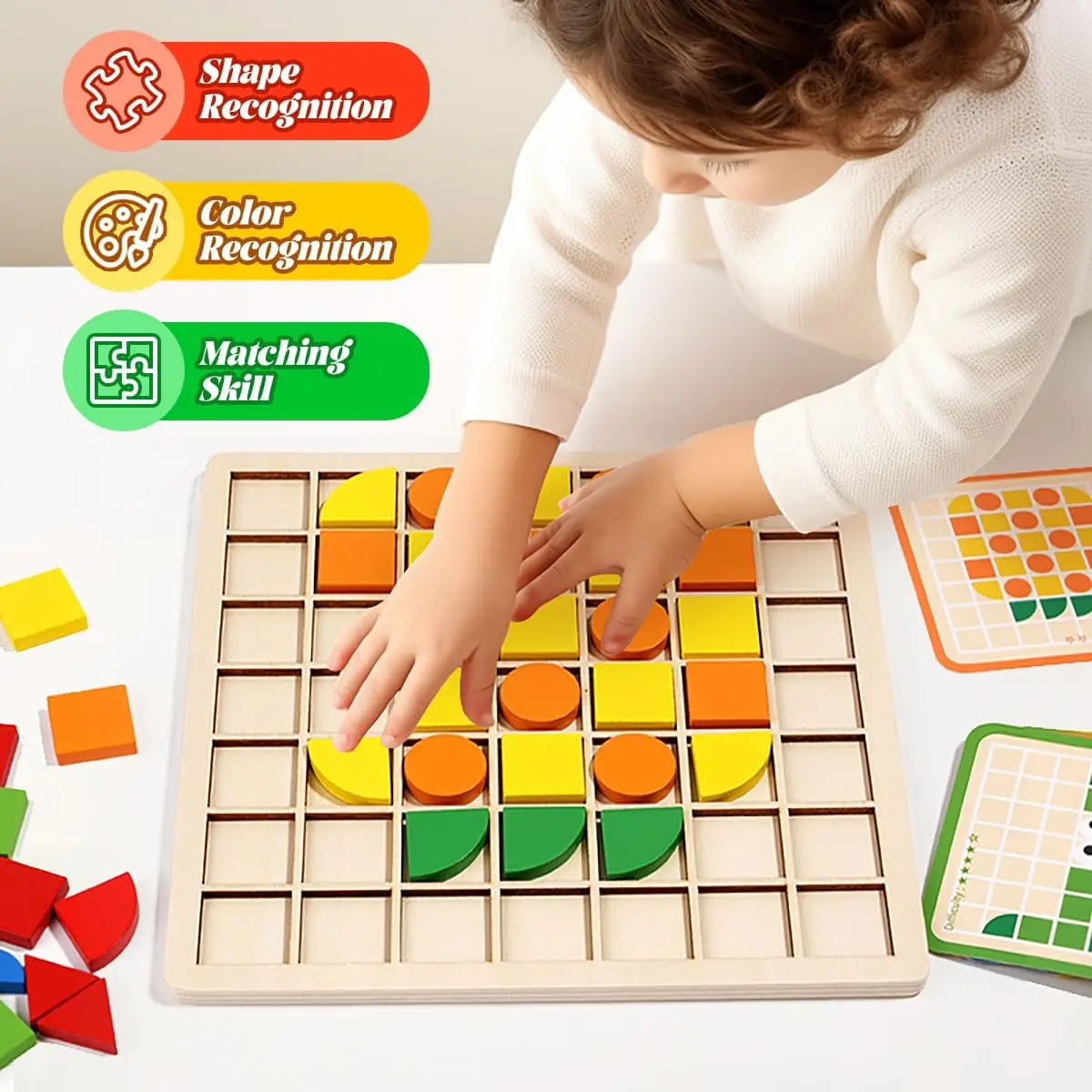Wooden Puzzle Toys Wooden Montessori Puzzle Toys Mosaic Color Shapes Sensory Game Early Educational Toy Jigsaw Pattern Blocks for Toddler's Gifts