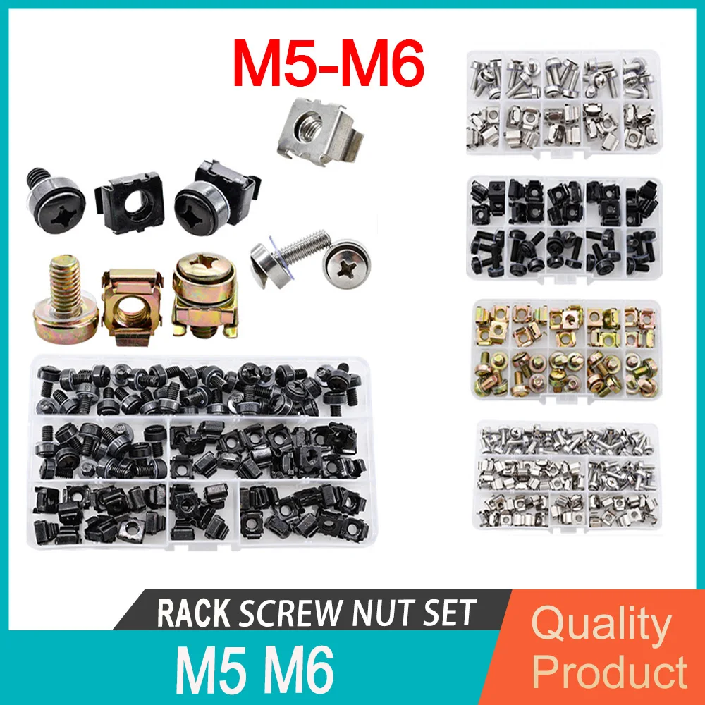 

M5 M6 Philip Rack Screw Nut Fixing Bolt Washer Metric Square Hole Hardware Server Screw Mounting Clamp Cage Nut Sorting Kit