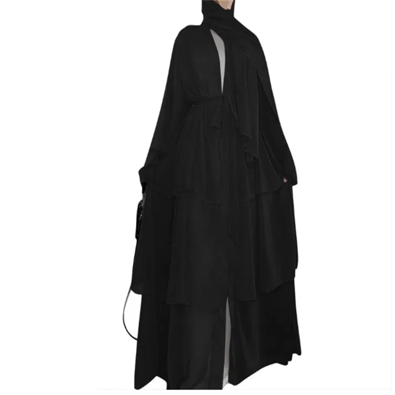 2024 summer new fashion patchwork three-layer chiffon flared sleeves flowing cardigan dress robe 4