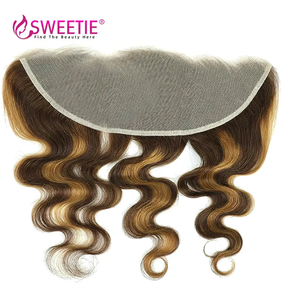 Highlight Body Wave Bundles With Closure Honey Blonde Colored Human Hair Bundles With Frontal 3/4 Bundle Deals P4/27 Piano Color