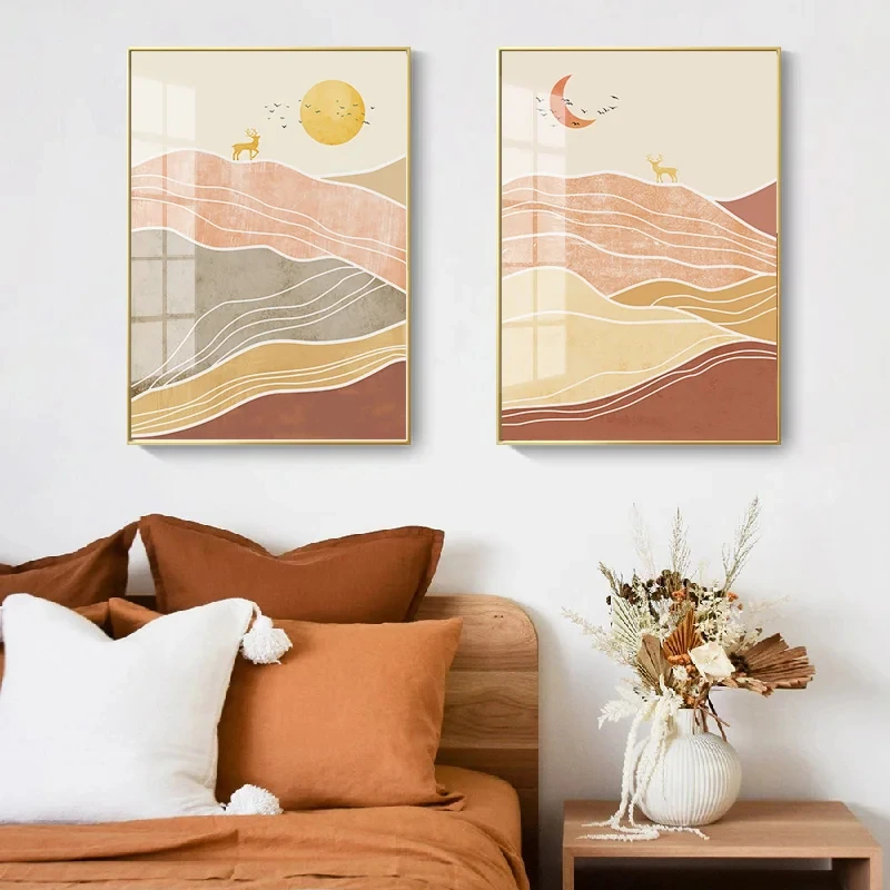 

Deer in the Mountains Day and Night Nordic Minimalist Landscape Wall Art Canvas Painting Posters And Prints Pictures Home Decor