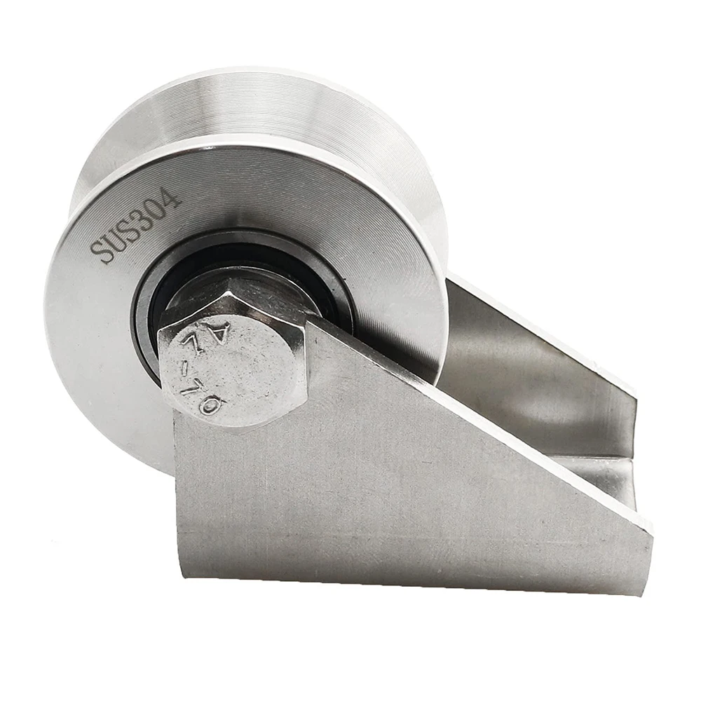 Swivel Pulley Detachable Oblique 304 Stainless Steel V-Type Groove Sliding Wheel Roller Track Rail Fixed Pulley Silver Tone