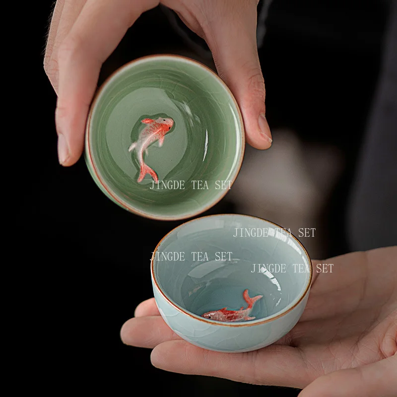 Ge Yao Xiao Tea Cup Handmade Sliced Small Capacity Tea Cups Household Ice Cracked Glaze Tea Cup Chinese Drinking Utensils