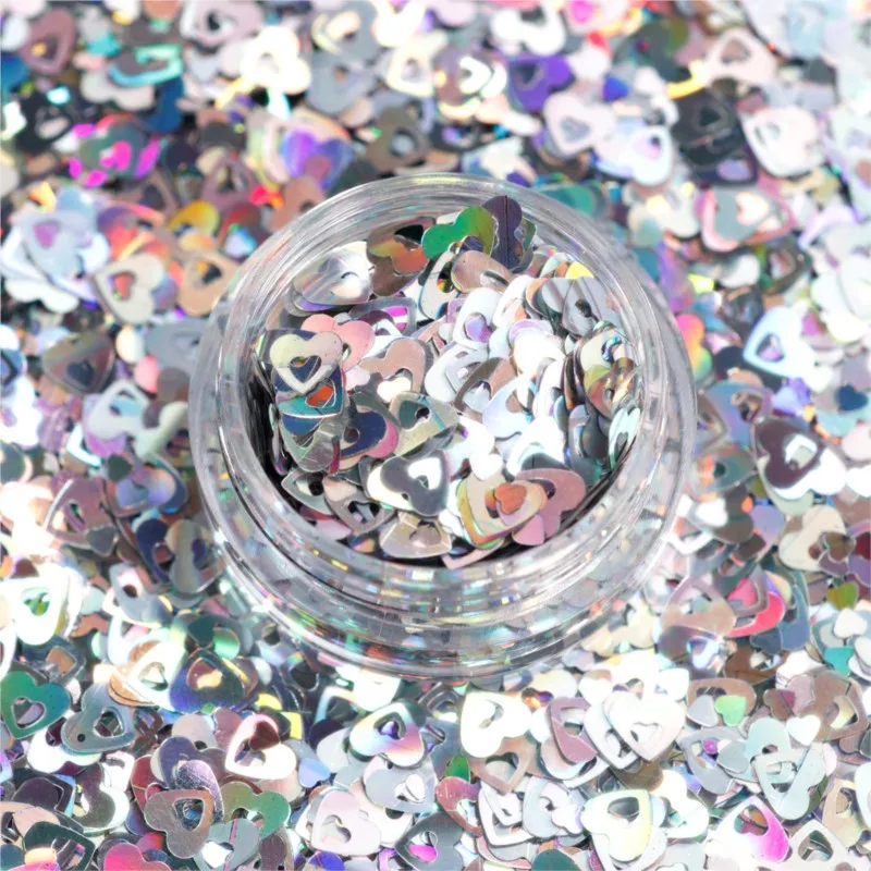 

5g/Bag Laser Nail Glitters 12 Colors Nail Art Hollow Peach Heart Flakes 3D Holo DIY Decoration Manicure Sequins Salon DIY #CPD75