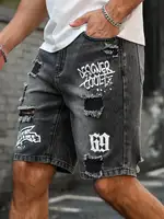 Short en détresse pour hommes, jeans à la mode, style décontracté d'été, taille moyenne, couleur claire, tissé, vente en gros 1