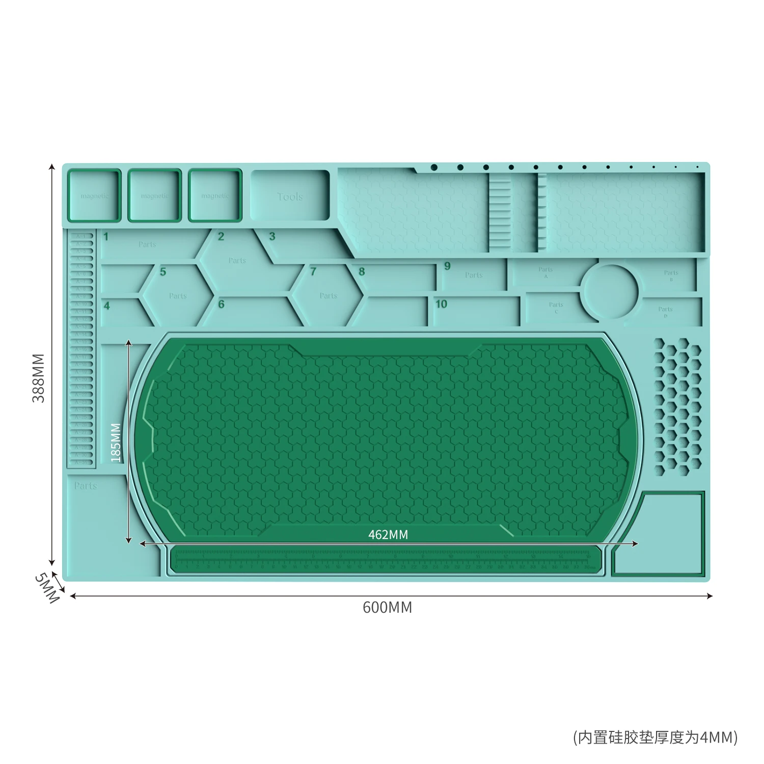 Heat Resistant Solder Mat Insulation Phone Repair Mat Screw Silicone Table Mat Set for Work Desk Maintenance Size 600MM*328MM