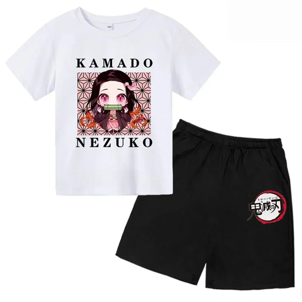 thumbnail image 1 of Conjunto de camiseta y pantalones cortos con estampado de Kamado Nezuko de Demon Slayer para adolescentes y niños, ropa de manga corta para niños y niñas, 1 of 5
