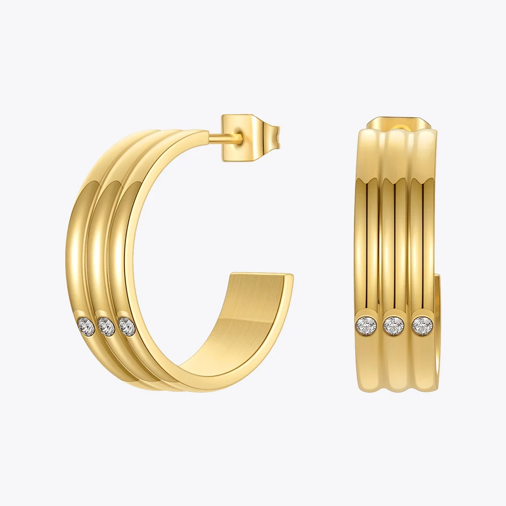 ENFASHION Stainless Steel Stripe Piercing Stud Earrings For Women Gold Color Earring Bulk Pendientes Fashion Jewelry Gifts E1258