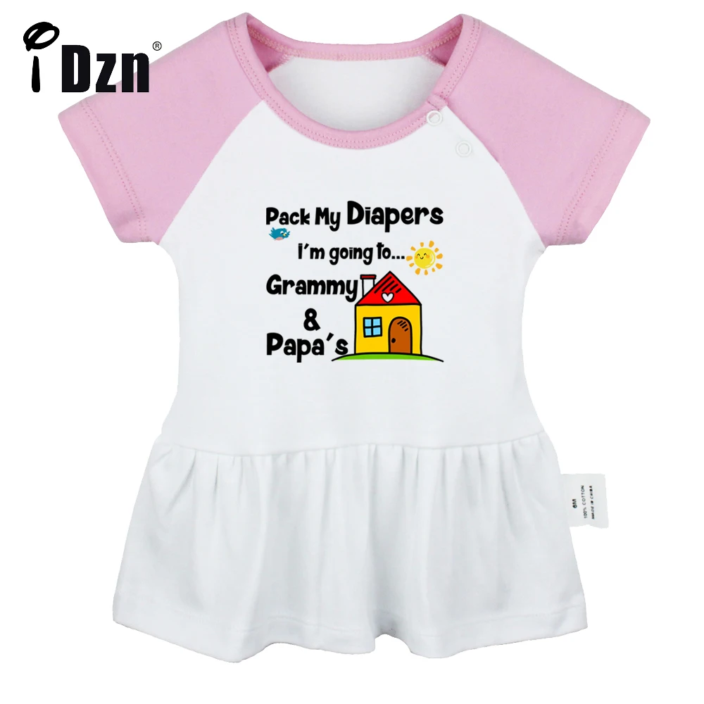

Pack My Diapers I'm going to My Grandparents Baby Girls Cute Short Sleeve Dress Infant Funny Pleated Dress Soft Cotton Dresses