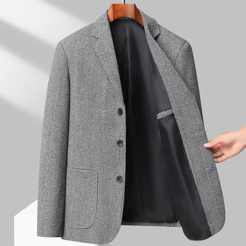 2023 New Men's Fashion Business Korean Gentleman Wool Gentleman Trend Slim Hong Kong Style British Style Casual Wedding Blazer