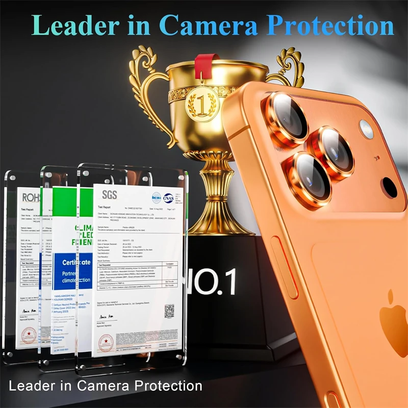 Orange Metal Glass Camera Lens Protector with Ring Lens Cover