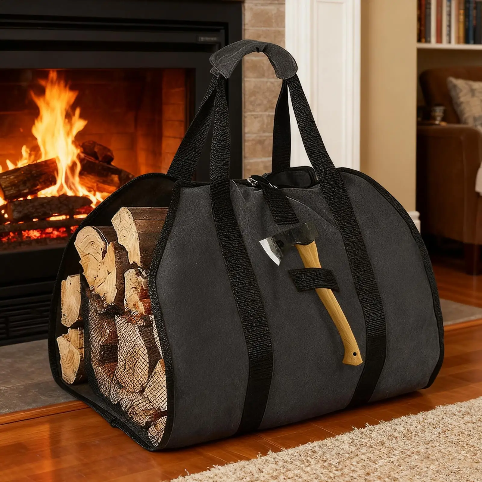 Wood Carrier For Firewood Large Portable Tote Waterproof Wood Tote Firewood Carrying Bag For Indoor Outdoor Camping Campfire