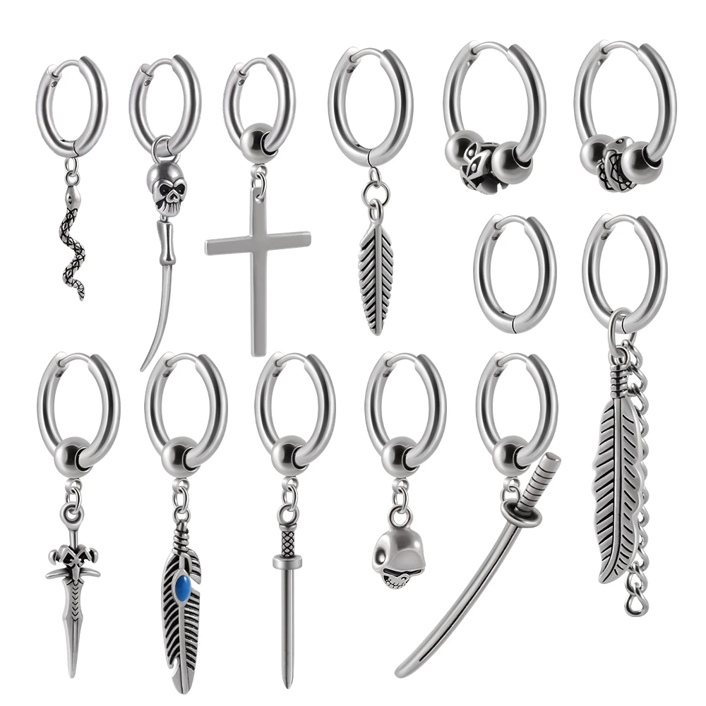 Pendientes aro de acero para hombre y mujer, aretes colgantes de espada, cadena joyería para la oreja, 361L, 1 unidad| | - AliExpress