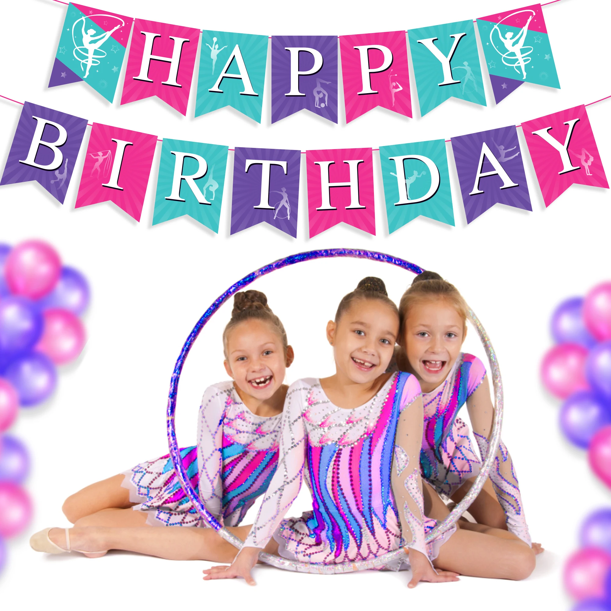 

Girl Women Gymnastics Sports Birthday Party Wall Hanging HAPPY BIRTHDAY Party Banner Flag Backdrop Baby Shower Party Decorations