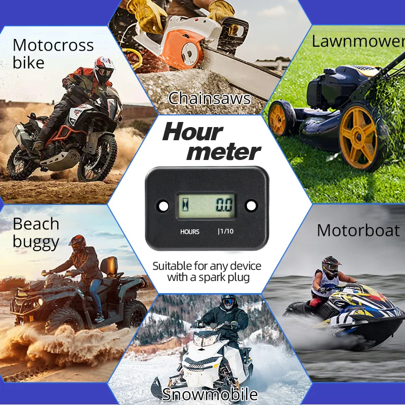 LSQ-01 Tachometer Hour Meter Digital Display for Chainsaw Lawnmover Motorcycle Digital Board Hour Counter Battery Replaceable Engine Tachometer Tachometer Gauge Tachometer Meter Engine Hour Meter