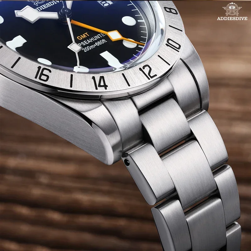 ADDIESDIVE 39mm GMT Men Watches StainlessSteel BGW9 Super Luminous Quartz Watch Bubble Mirror Glass 200m Wristwatch Reloj Hombre