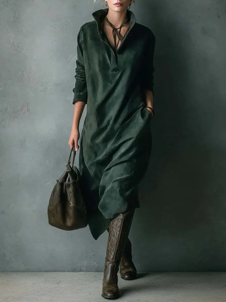 Suede New Dress Pocket Loose Long Casual Dress Solid Color Midi Relaxed Fit Dresses Female Clothing Autumn Winter Dresses 13 S3e467d616fee406d8f085370c86ea673F