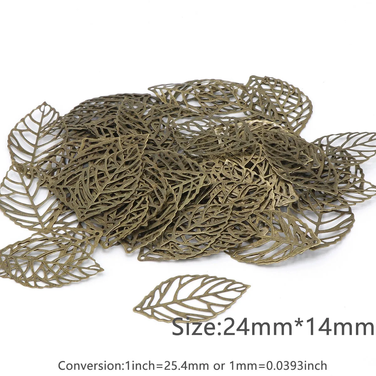 Elegant Metal Filigree Leaf Pendants for Jewelry Crafting - 100 Pieces