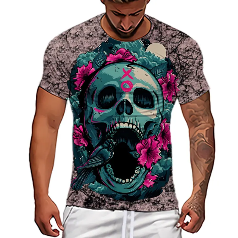 

Halloween Skull Print T Shirt For Men Terror Harajuku Oversized Short Sleeve Tops Summer Leisure O-neck Tees Vintage Clothes