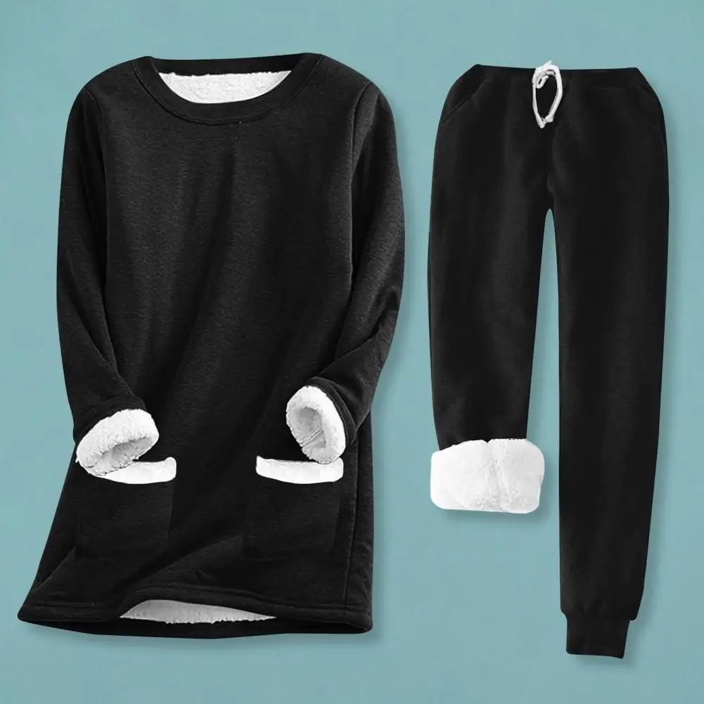 

Пижамный комплект женский осенне-зимний, уютный пижамный комплект с флисовой подкладкой, пуловер с длинным рукавом и завязкой на талии, Осень-зима
