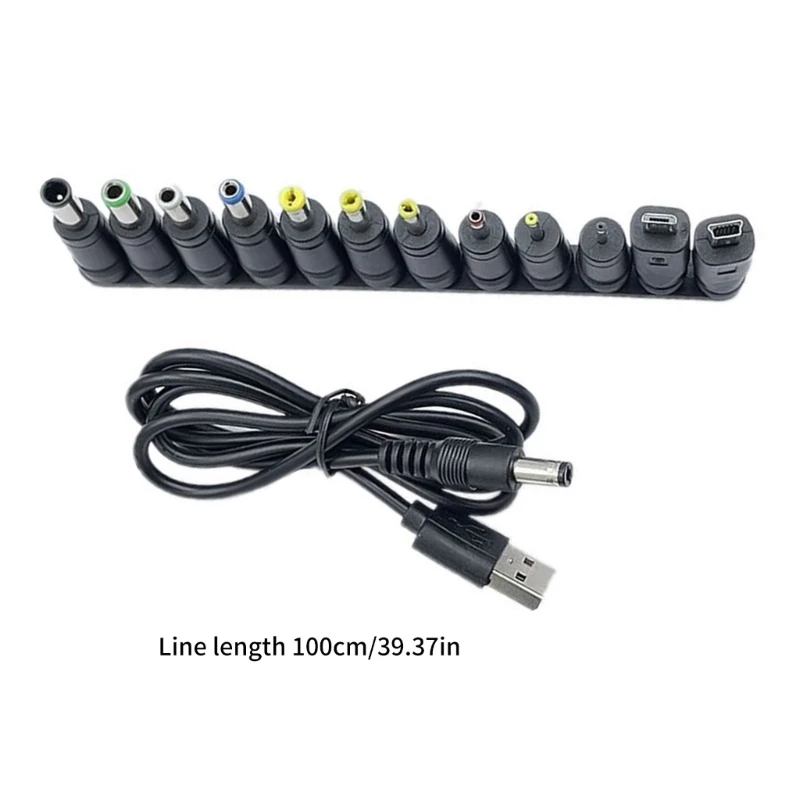Universal USB to 5V DC Power Cord Charging Cable 5.5x2.1mm Jack 12 Interchangeable Plug Adapter Micro USB Mini DC Plug
