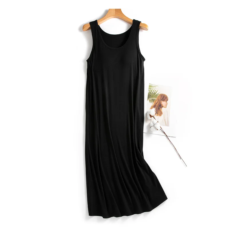 Casual Chest Pad Lingerie Modal Sleeping Shirt For Women's Nightgowns Sleeveless Summer Home Wear Nightwear Bra Sleeping Dress