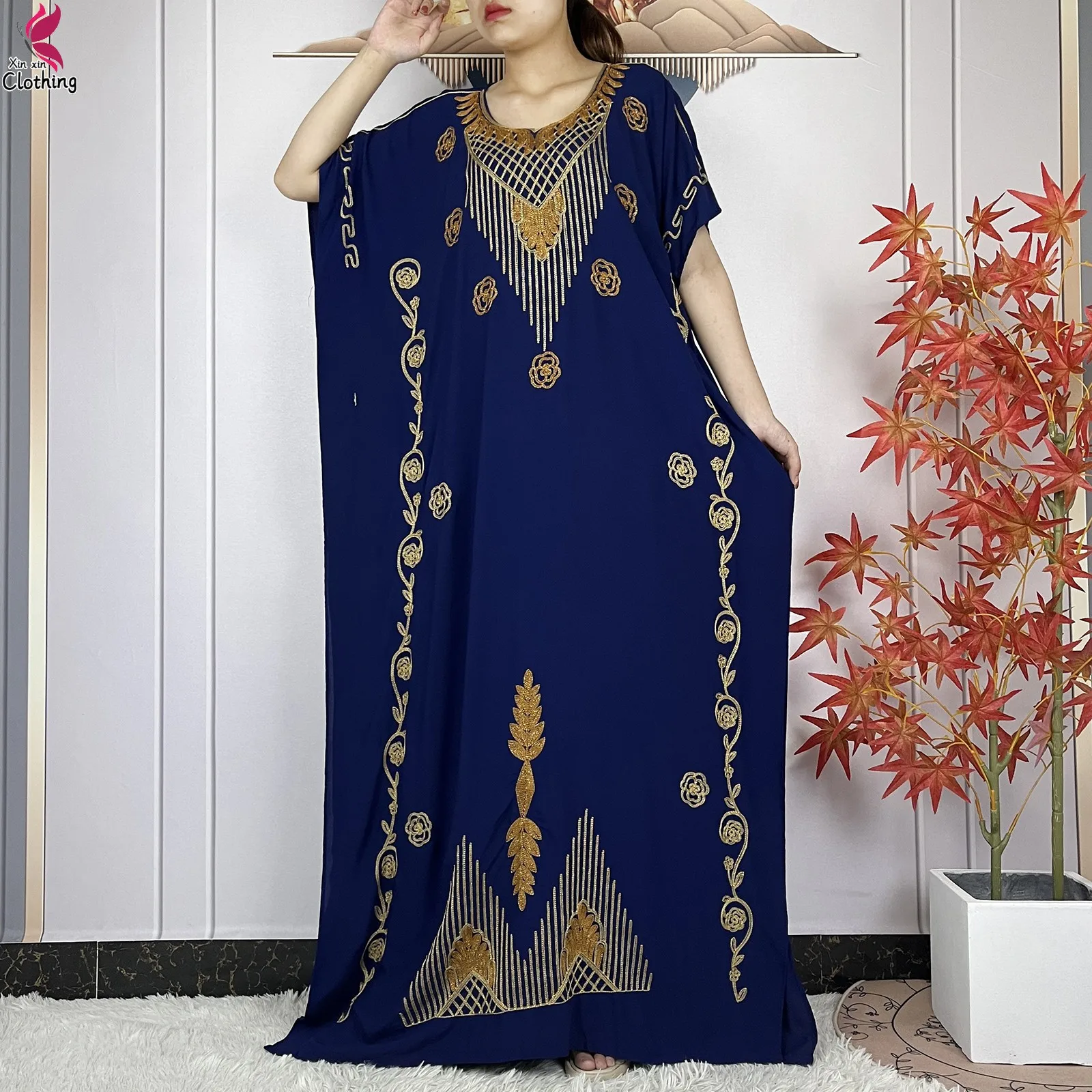 طقم فستان إسلامي بأكمام قصيرة للنساء ، رداء قطني ف...