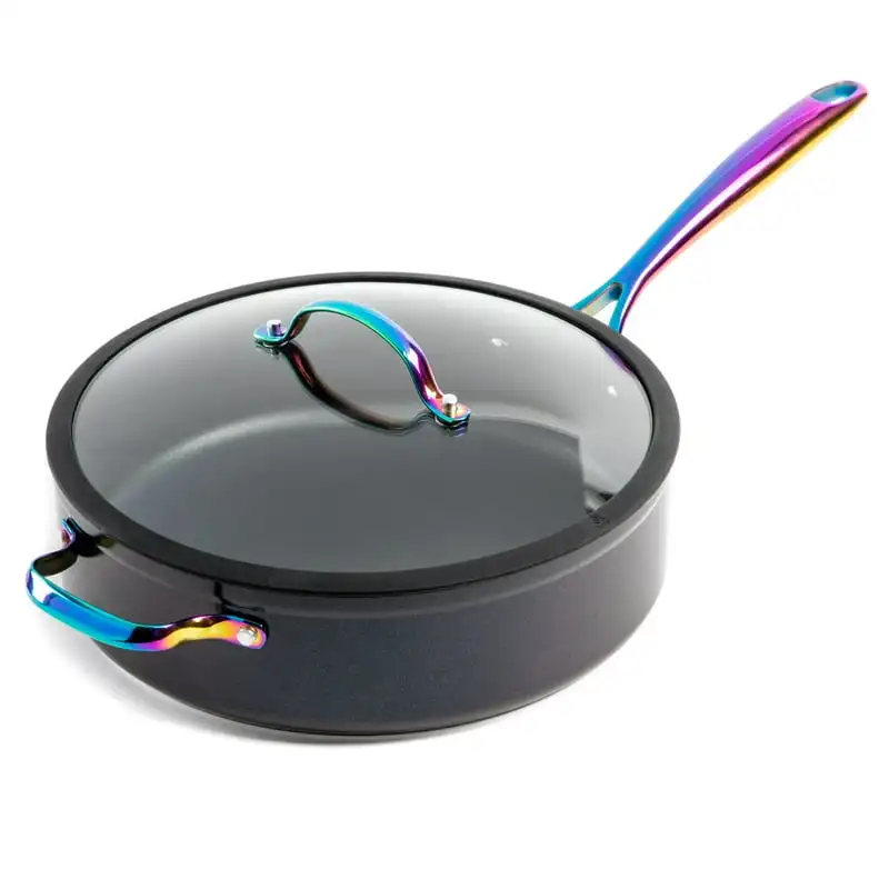 

5 Quart Rainbow Saute Pan with Glass Lid Air fryer liner in square cake pan Takoyaki pan Pizza accessories Round cake pan for b