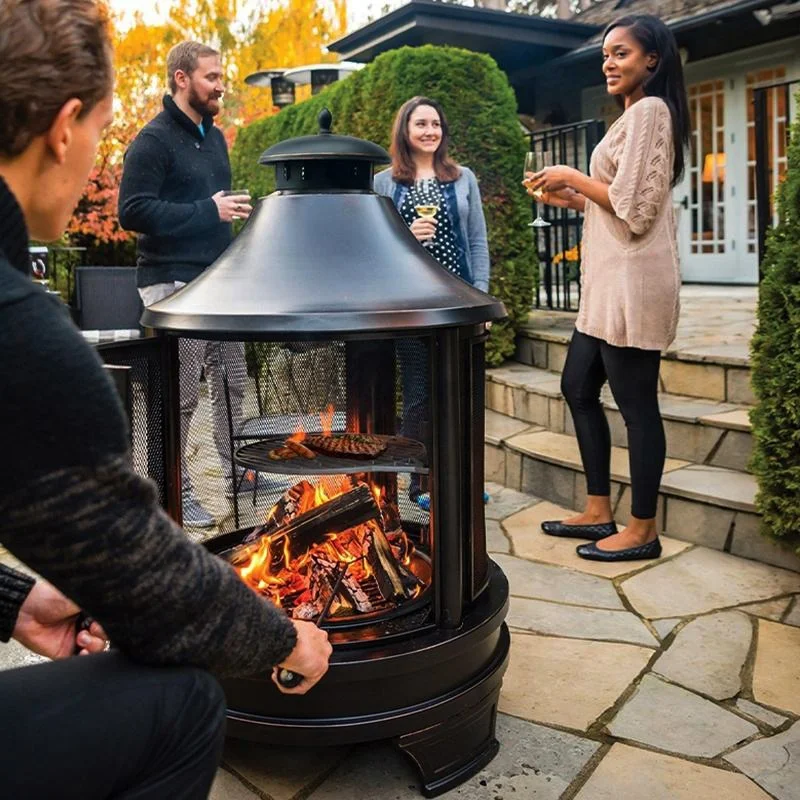 Outdoor 50'' Garden Backyard Charcoal Wood Burning Metal BBQ Fire Pit With Cast Iron Cooking Grill 6