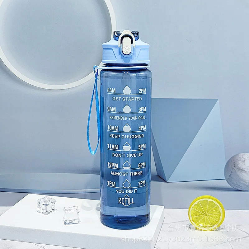 Sport Water Bottle Gym Portable Drinking Bottle 750ml One Click Pop Open With Cup Brush Outdoor Camping Water Jugs