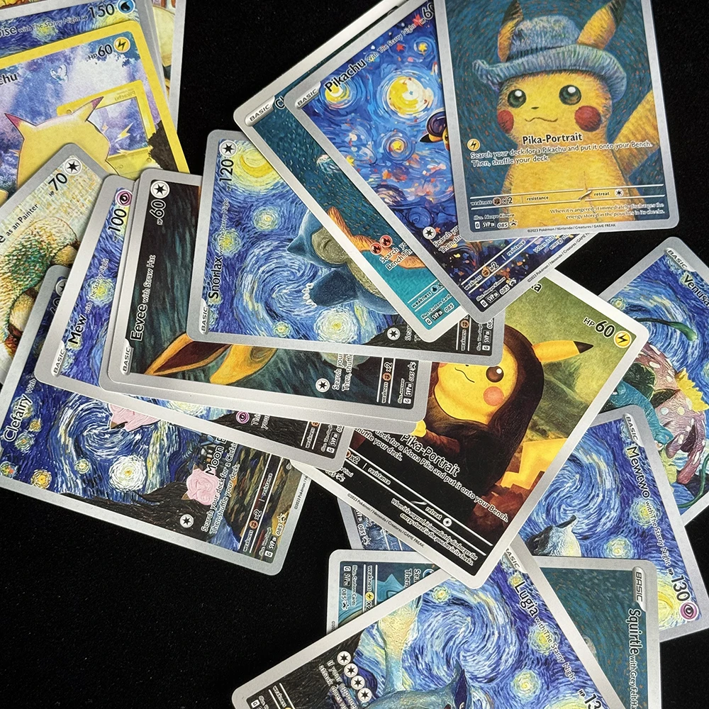 DIY 18개 애니메이션 PTCG 컬렉션 카드 반 고흐 시리즈 뮤츠 리자몽  블라스토이즈 루기아 영어 컬렉션 카드 어린이 선물