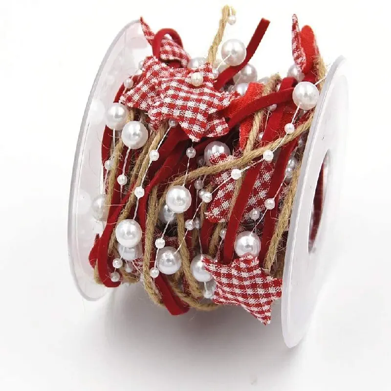 

5M Christmas Ribbon Decorative Tree Star Creative Bead Chain Ribbon Christmas Tree DIY Christmas Home Decoration 2023 New Year