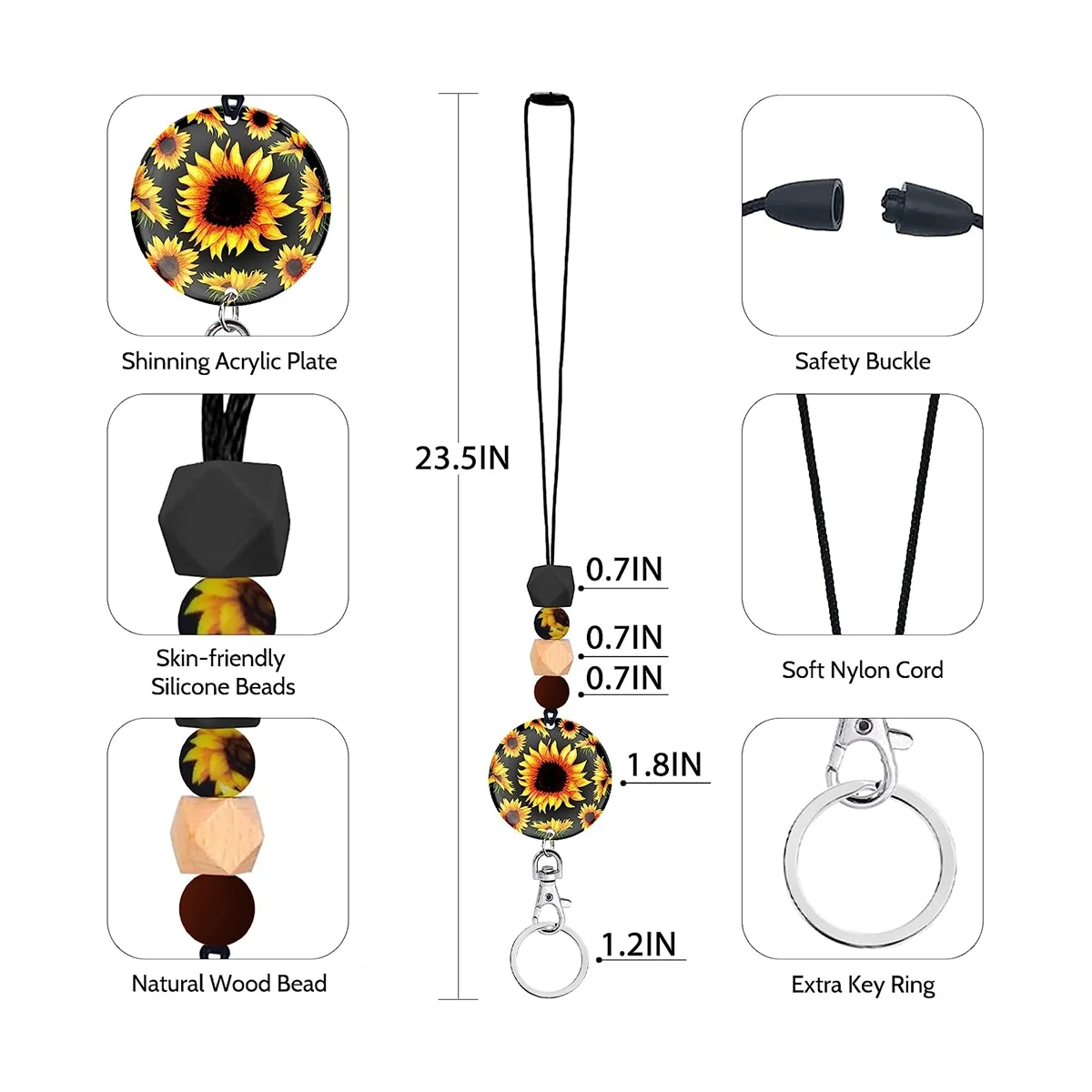 

Sunflower Lanyards for Id Badges and Keys, Cute ID Badge Holder with Lanyard, for Women Teacher Nurse