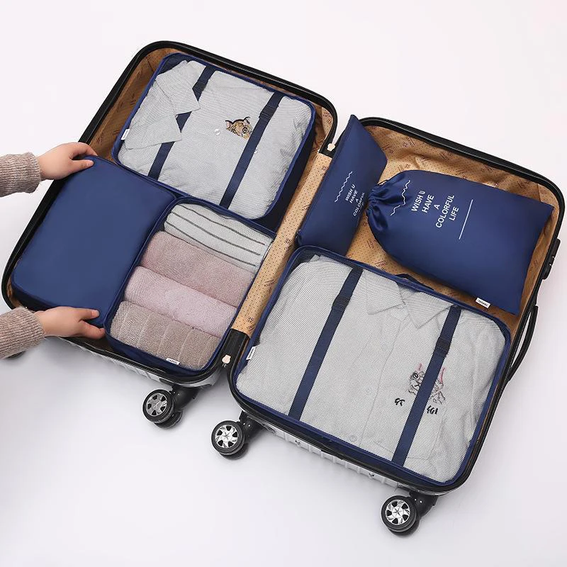 Reusable 6pcs Portable Travel Storage Bag Business Luggage Clothes Sorting Essentials Pouch Underwear Sock Shoes Finishing Pack