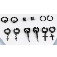 2 Pcs/30 Pcs Magnetic Black Clip On Earrings Men Women Hoop Dangle Helix Earrings Stainless Steel Non-Piercing Set 2