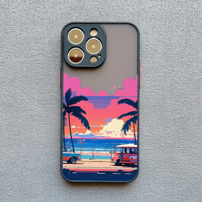 Strandsonnenuntergang Kokospalmen Matte Handyhülle für iPhone 13 12 Mini 11 Pro Max 17 16 15 14 Pro Max Plus XR XS X Rückseiten-Cover – Detail 6